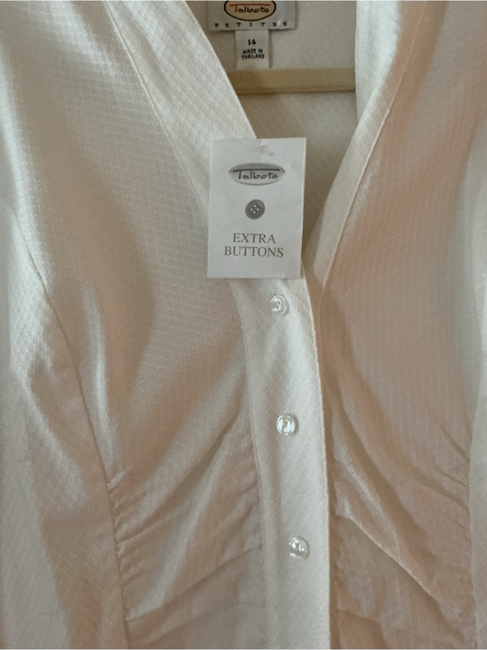 Talbots White Ruched V-Neck Button-Front Shirt - Picture 3 of 5